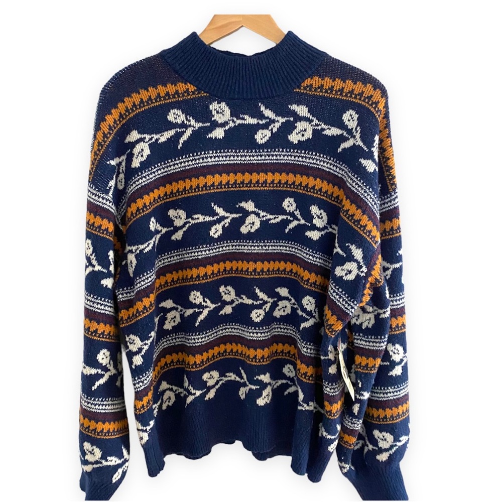 NWT St. John's Bay Mock Neck Long Sleeve Jacquard Pullover Sweater